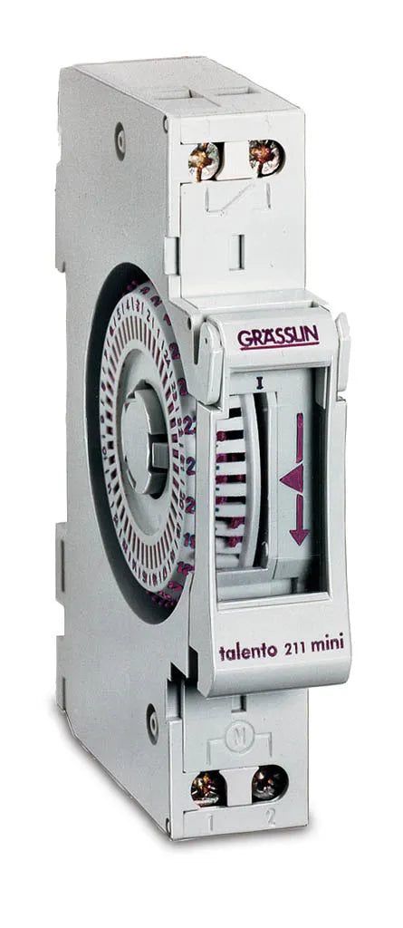 Analoge 24-uurs schakelklok 1-kanaal DIN-rail Grässlin Talento 111 mini