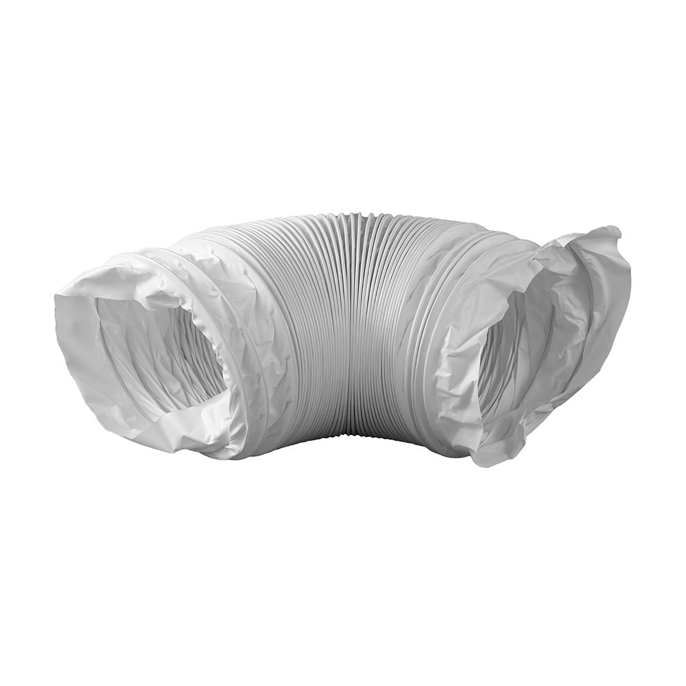White Nedco afvoerslang voor wasdroger, 1.5 meter long with 127 mm diameter, flexible plastic vent hose for dryer exhaust.
