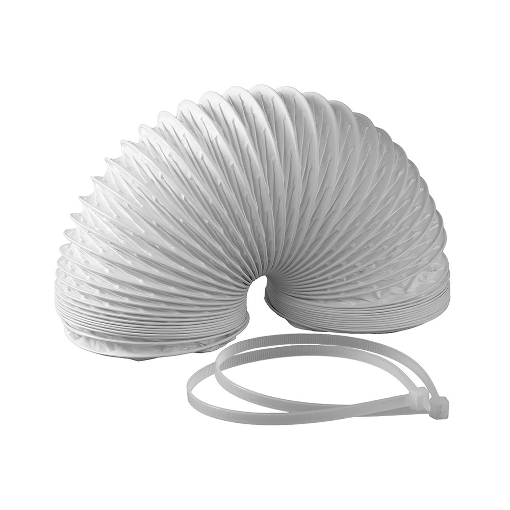 White Nedco dryer vent hose, 1.5 meters long with 127mm diameter, made of durable plastic, designed for efficient air exhaust.