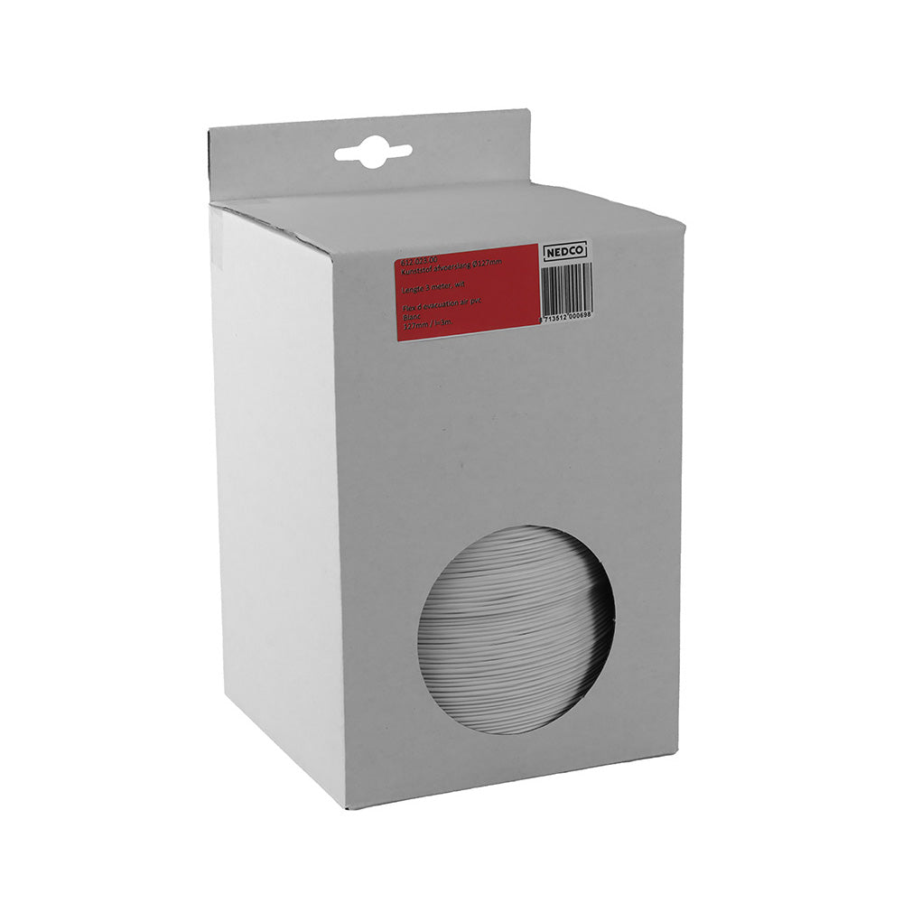 White Nedco afvoerslang voor wasdroger, 3 meter long with 125 mm diameter, made of durable plastic.