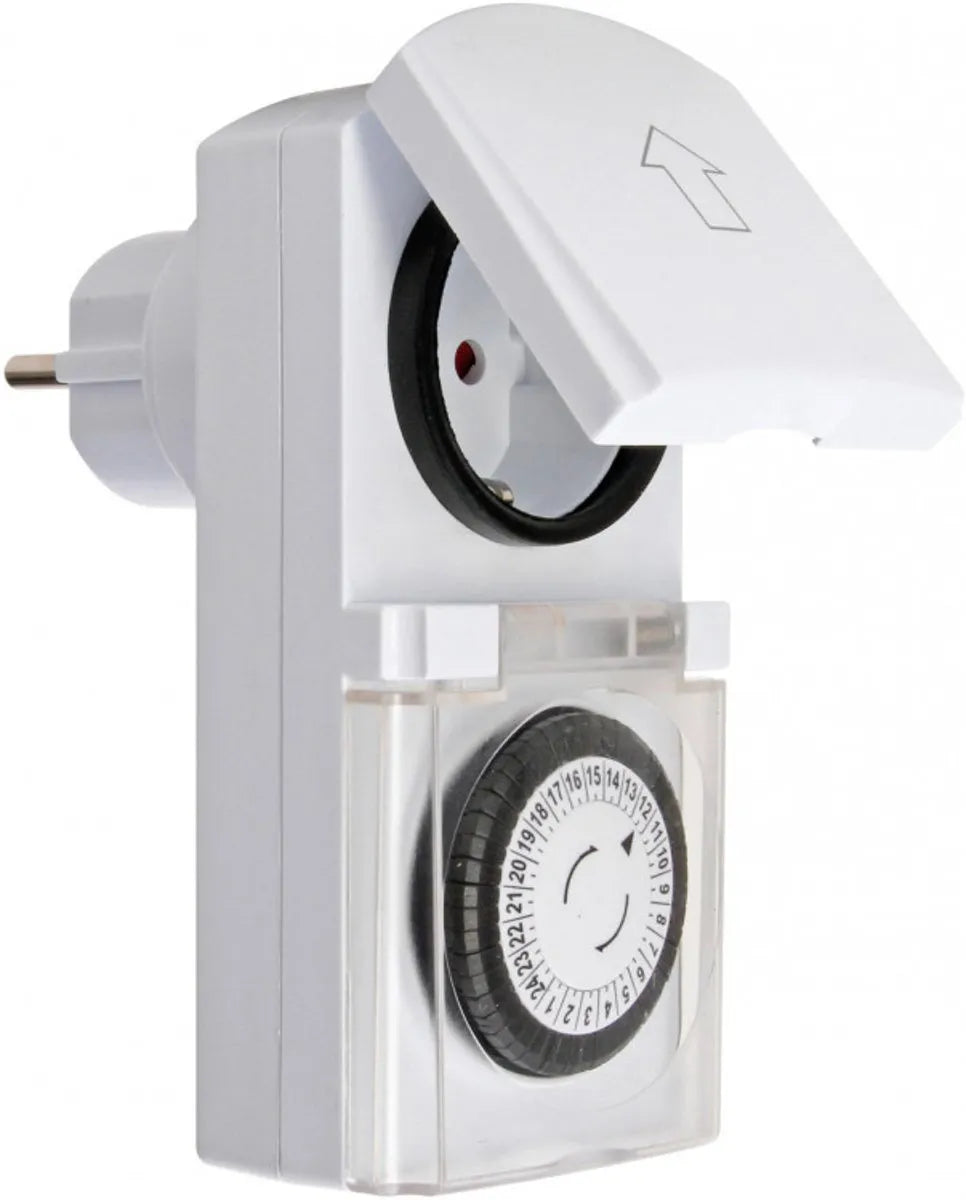 Spatwaterdichte tijdschakelklok stopcontact IP44 analoog Kopp wit